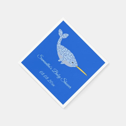 Niedlich Blue Baby Boy Narwhal Baby Dusche kundens Serviette (Ecke)