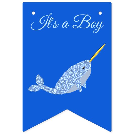 Niedlich Blue Baby Boy Narwhal Baby Dusche kundens Wimpelkette (Dritte Fahne)