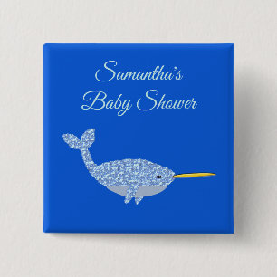]Niedlich Blue Baby Boy Narwhal Custom Baby Shower Button