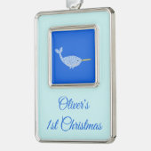 ]Niedlich Blue Baby Boy Narwhal Custom First Chris Rahmen-Ornament Silber (Links)
