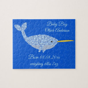 Niedlich Blue Baby Boy Narwhal Custom New Baby Puzzle