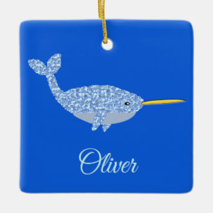 Niedlich Blue Baby Boy Narwhal First Christmas Cus Keramikornament