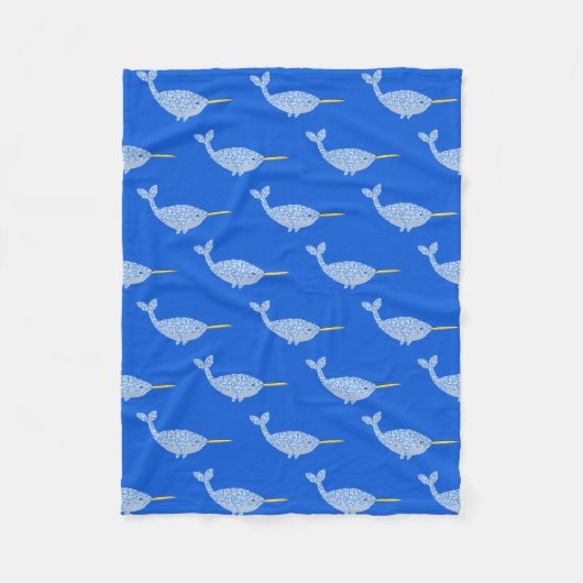 Niedlich Blue Baby Boy Narwhal Gemustert Fleecedecke (Vorderseite)