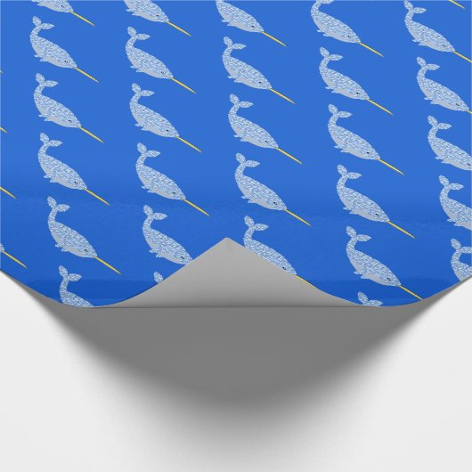 Niedlich Blue Baby Boy Narwhal Gemustert Geschenkpapier (Ecke)