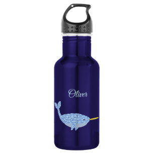 Niedlich Blue Baby Boy Narwhal Individuelle Name Edelstahlflasche