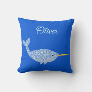 Niedlich Blue Baby Boy Narwhal Individuelle Name Kissen