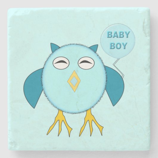 Niedlich Blue Baby Boy Owl Stone Untersetzer (Vorderseite)