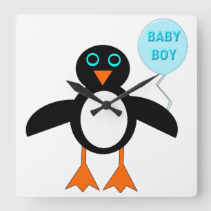 Niedlich Blue Baby Boy Pemguin Wall Clock Quadratische Wanduhr