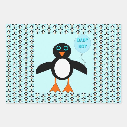 Niedlich Blue Baby Boy Penguin Geschenkpapier Set (Vorderseite)