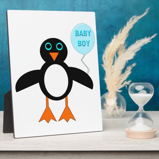 Niedlich Blue Baby Boy Penguin Plaque Fotoplatte (Seite)