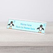 Niedlich Blue Baby Boy Pinguin Custom Desk Schild (Vorderseite )