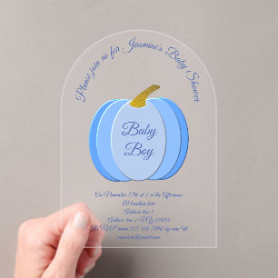 Niedlich Blue Baby Boy Pumpkin Custom Baby Dusche Acryleinladungen