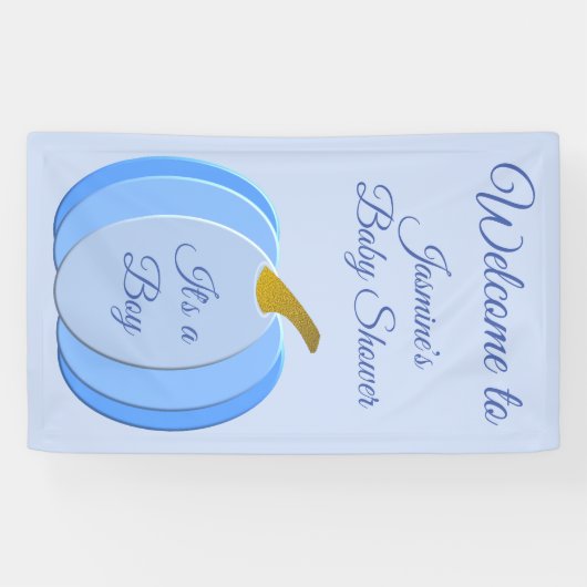 Niedlich Blue Baby Boy Pumpkin Custom Baby Dusche Banner (Horizontal)