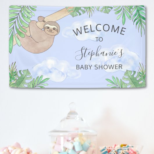 Niedlich Blue Baby Boy Sloth Baby Dusche Banner