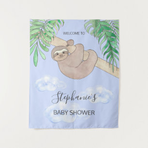 Niedlich Blue Baby Boy Sloth Baby Dusche Wandteppich