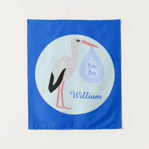Niedlich Blue Baby Boy Storch Custom Wandteppich