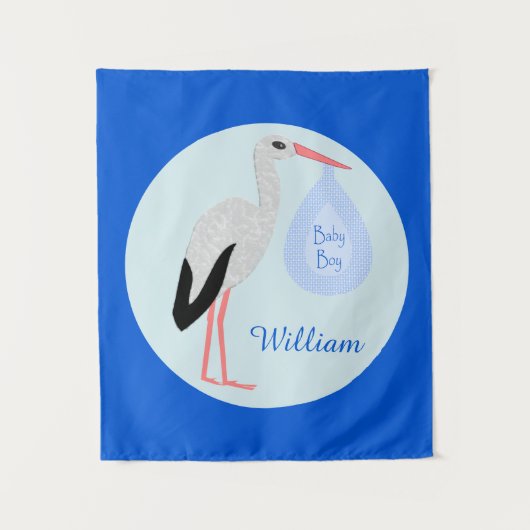 Niedlich Blue Baby Boy Storch Custom Wandteppich (Vorderseite)