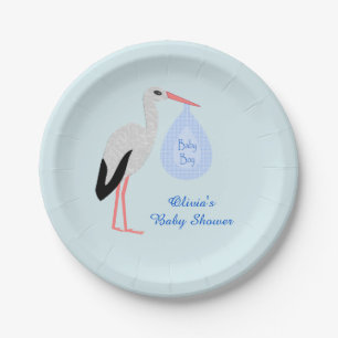 Niedlich Blue Baby Boy Stork Baby Dusche Custom Pappteller