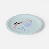 Niedlich Blue Baby Boy Stork Baby Dusche Custom Pappteller (Schrägansicht)