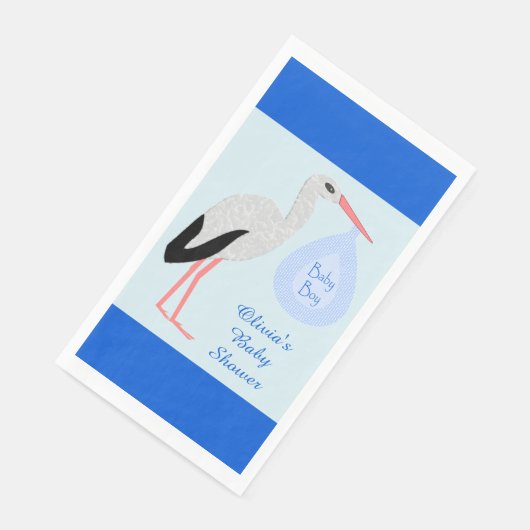 Niedlich Blue Baby Boy Stork Baby Dusche Custom Serviette (Ecke)