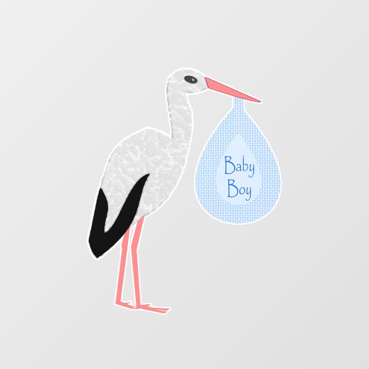 Niedlich Blue Baby Boy Stork Baby Dusche Fensteraufkleber (Blatt)