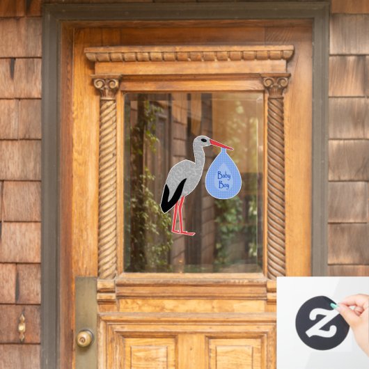 Niedlich Blue Baby Boy Stork Baby Dusche Fensteraufkleber (Haustür)