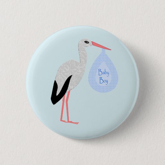 Niedlich Blue Baby Boy Stork Button (Vorderseite)