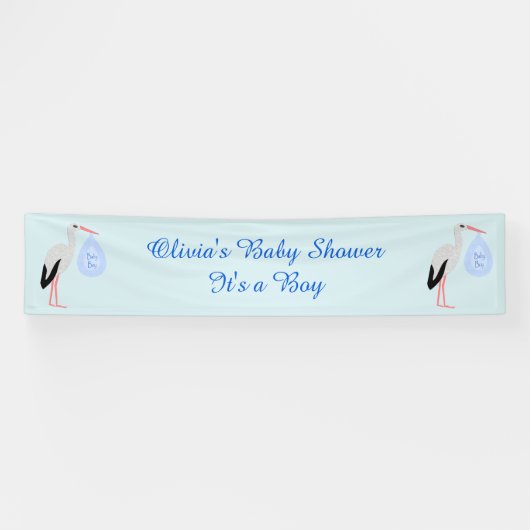 Niedlich Blue Baby Boy Stork Custom Baby Dusche Banner (Horizontal)