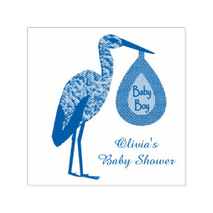 Niedlich Blue Baby Boy Stork Custom Baby Dusche Permastempel