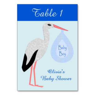 Niedlich Blue Baby Boy Stork Custom Baby Dusche Tischnummer
