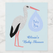 Niedlich Blue Baby Boy Stork Custom Baby Dusche Weinetikett (Einzelnes Label)