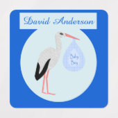 Niedlich Blue Baby Boy Stork Custom Bekleidung Etiketten (Design 2)