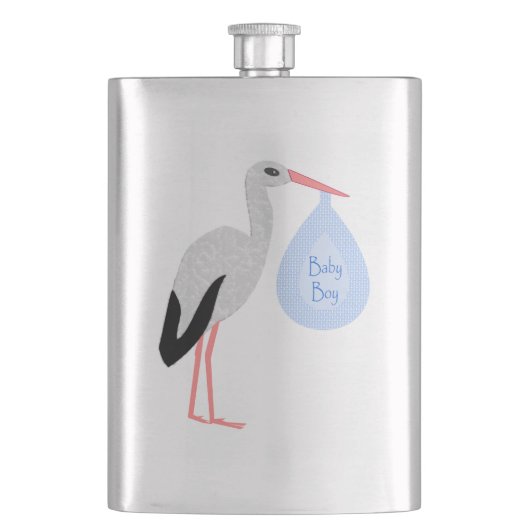 Niedlich Blue Baby Boy Stork Flachmann (Vorderseite)