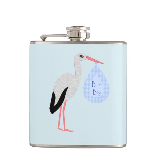 Niedlich Blue Baby Boy Stork Flachmann (Vorderseite)