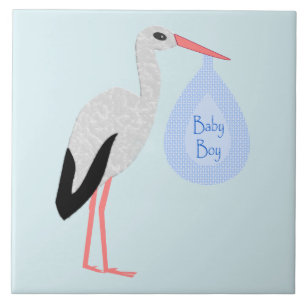 Niedlich Blue Baby Boy Stork Fliese