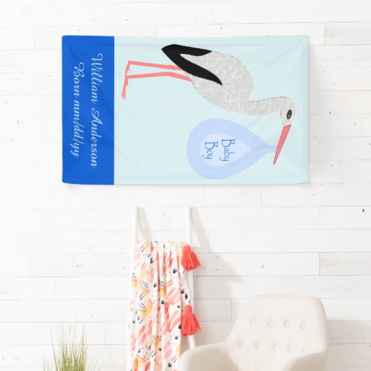 Niedlich Blue Baby Boy Stork Geburtserklärung Banner (Insitu)