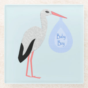 Niedlich Blue Baby Boy Stork Glasuntersetzer
