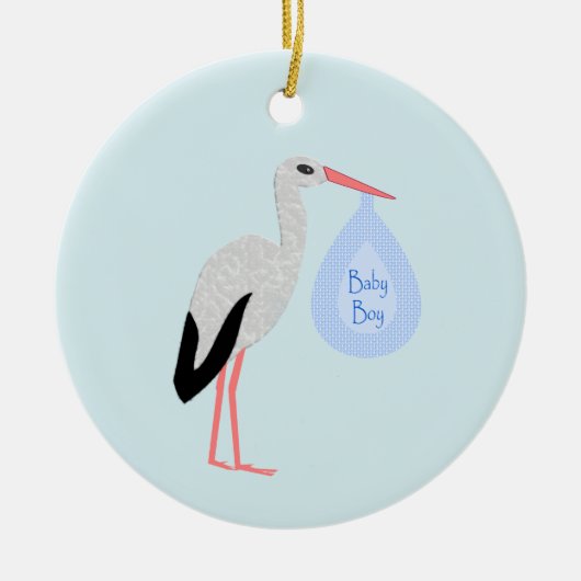 Niedlich Blue Baby Boy Stork Keramik Ornament (Vorne)