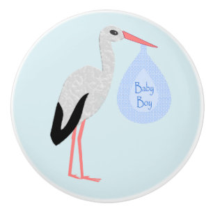 Niedlich Blue Baby Boy Stork Kinderzimmer Keramikknauf