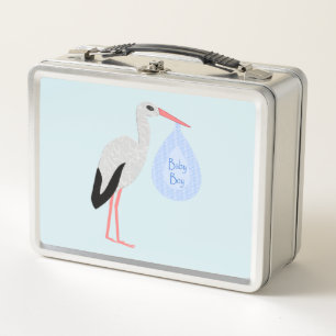 Niedlich Blue Baby Boy Stork Metall Brotdose