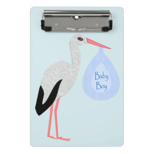 Niedlich Blue Baby Boy Stork Mini Klemmbrett