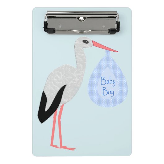 Niedlich Blue Baby Boy Stork Mini Klemmbrett (Vorderseite)