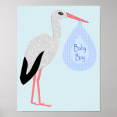 Niedlich Blue Baby Boy Stork Poster (Vorne)