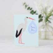 Niedlich Blue Baby Boy Stork Postkarte (Stehend Vorderseite)