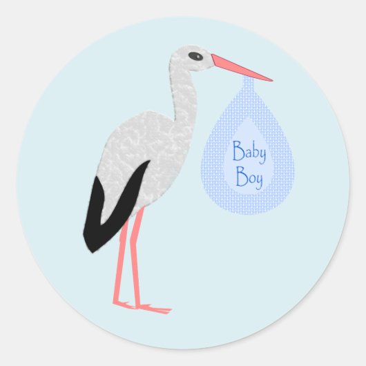 Niedlich Blue Baby Boy Stork Runder Aufkleber (Vorderseite)