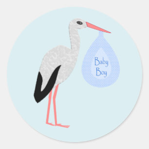 Niedlich Blue Baby Boy Stork Runder Aufkleber