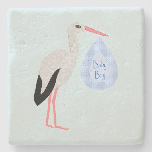 Niedlich Blue Baby Boy Stork Steinuntersetzer (Vorderseite)