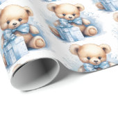 Niedlich Blue Baby Boy Teddy Bear Geschenkpapier (Rolleneckpunkt)