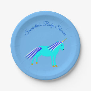 Niedlich Blue Baby Boy Unicorn Baby Dusche kundens Pappteller