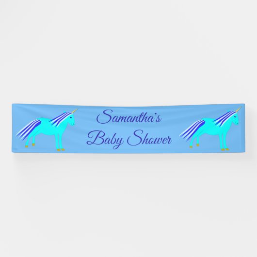 Niedlich Blue Baby Boy Unicorn Custom Baby Shower Banner (Horizontal)